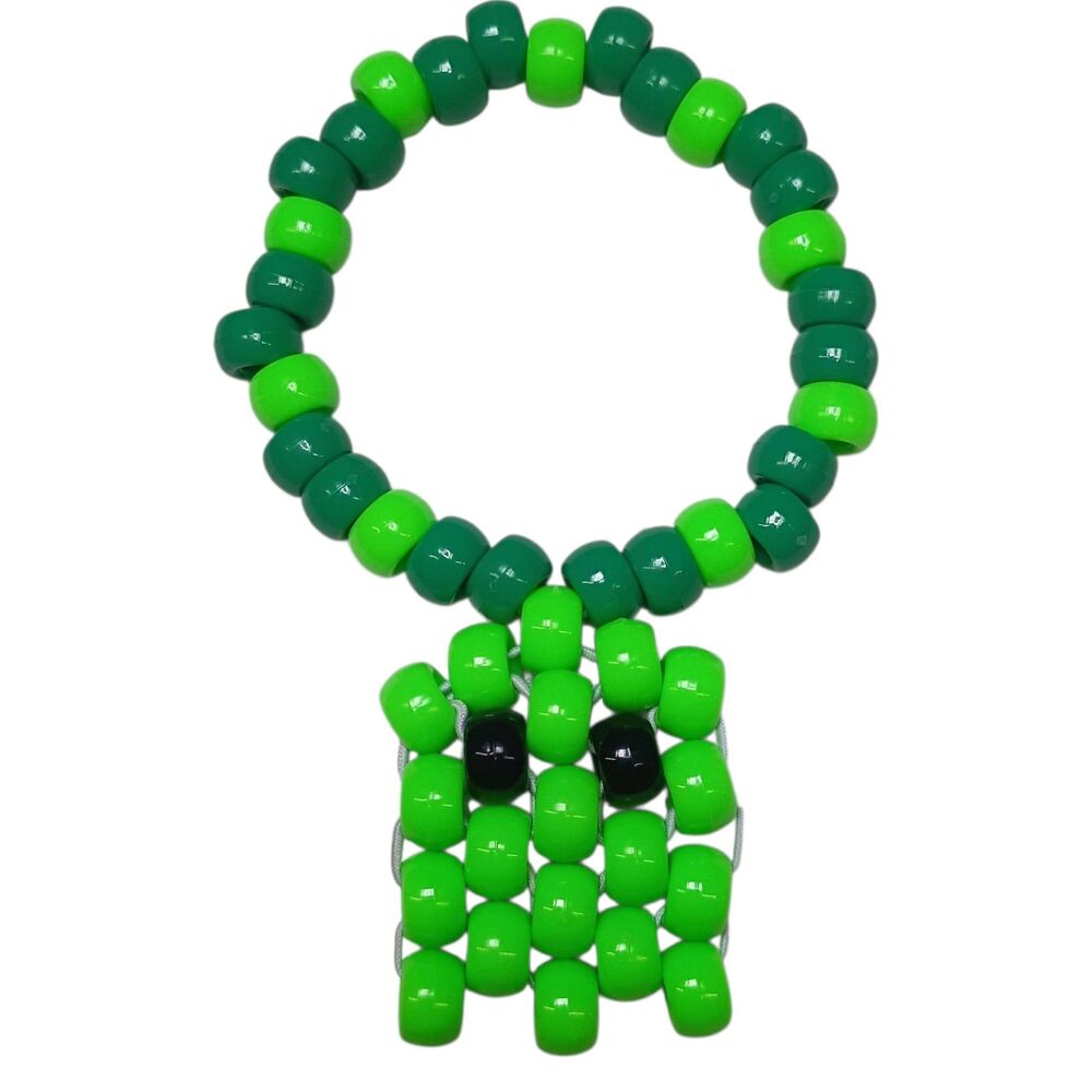 Glitch The Green Pixel Ghost - Single - Kandi Bracelet - EDM Rave Festival Jewel